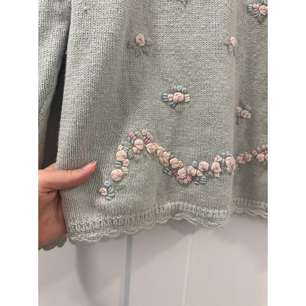 Vintage CSL Pastel Floral Knit Sweater Cottagecore Grandpa Chic Size M - Picture 2 of 10